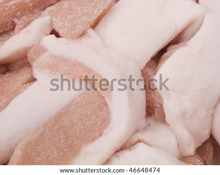 Frozen pieces of pork by close-up