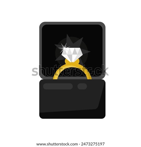 Engagement ring in a box on white background