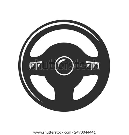 Car steering wheel silhouette on white background