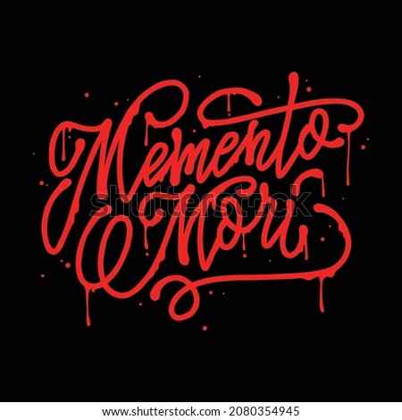 memento mori(remember death).vector caligraphic red font on black background.modern typography design.lettering perfect for poster,sticker,web design,social media,greeting card,banner,tshirt,bags,etc