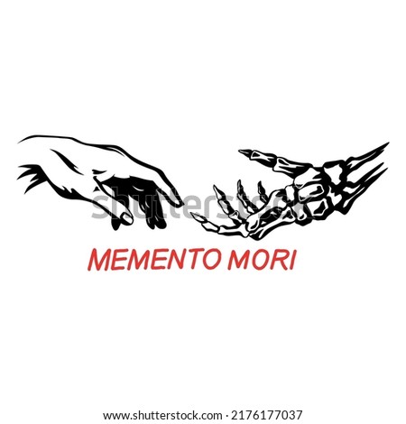 memento mori.vector illustration.image of two hands and font.elements on a white background.modern typography design perfect for tattoo,web design,poster,banner,t shirt,sticker,social media,flyer,etc