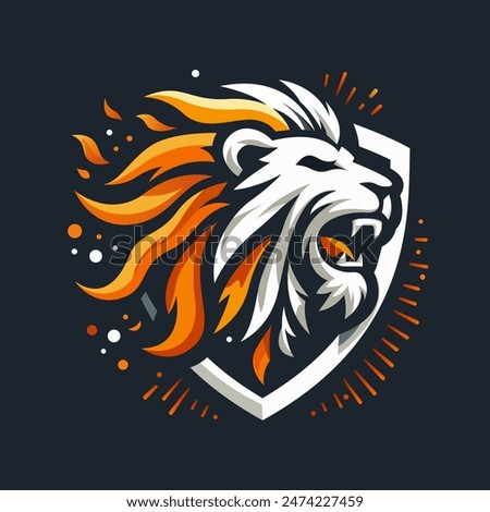 Angry roaring lion head mascot logo design. Lion logo features a stylized lion's head within a shield shape. Vector illustration