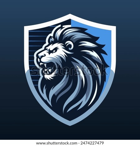 Angry lion head logo design template. Lion logo features a stylized lion's head within a shield shape