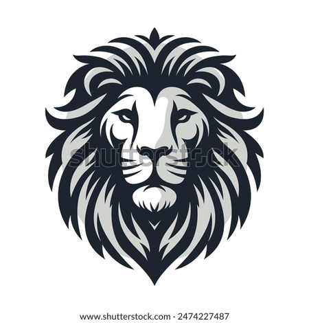 Black and white Lion head vector illustration with symmetrical design, for your logo template