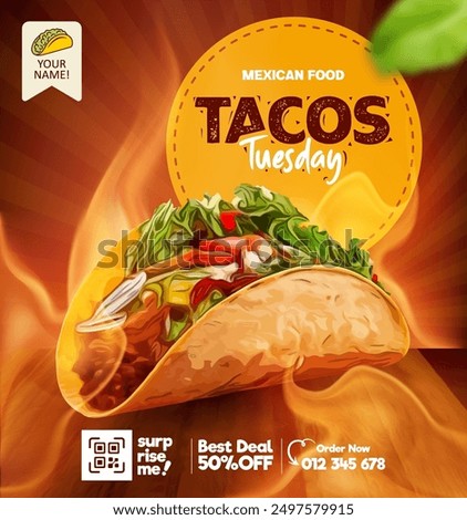 Tacos Mexican food promotion social media post design, flyer and social media banner post template