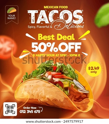 Tacos Mexican food promotion design banner, flyer and social media banner post template