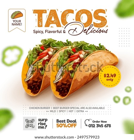 Tacos flyer and social media banner post template, Mexican food ads banner, Tacos Mexican food banner