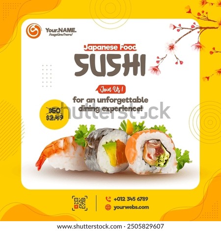 Sushi restaurant square flyer banner template