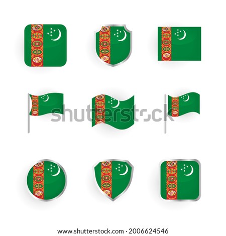 Turkmenistan Flag Icons Set Stylish Design