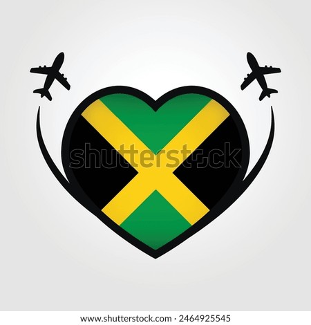 Jamaica Travel Heart Flag With Airplane Icons