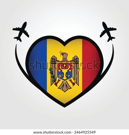 Moldova Travel Heart Flag With Airplane Icons