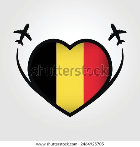 Belgium Travel Heart Flag With Airplane Icons