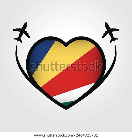 Seychelles Travel Heart Flag With Airplane Icons