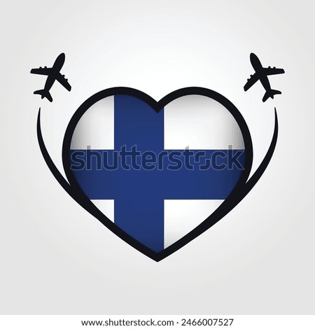 Finland Travel Heart Flag With Airplane Icons