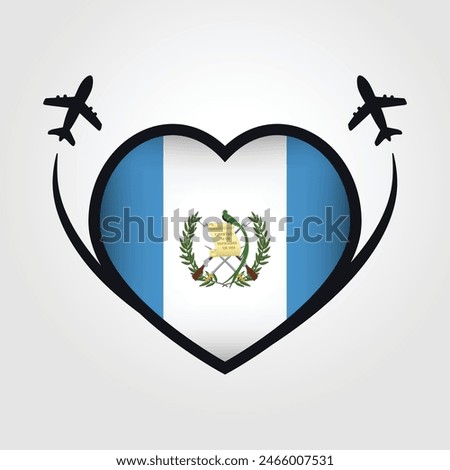 Guatemala Travel Heart Flag With Airplane Icons