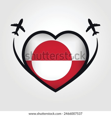 Greenland Travel Heart Flag With Airplane Icons