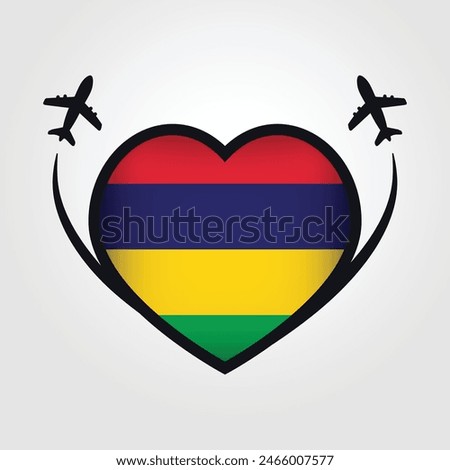Mauritius Travel Heart Flag With Airplane Icons