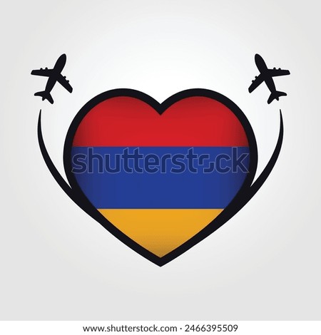 Armenia Travel Heart Flag With Airplane Icons