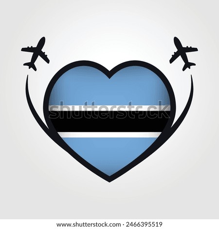 Botswana Travel Heart Flag With Airplane Icons