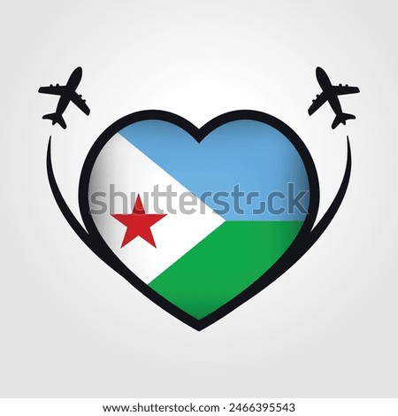 Djibouti Travel Heart Flag With Airplane Icons