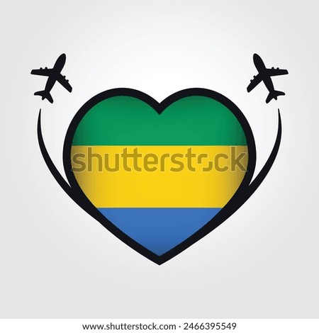 Gabon Travel Heart Flag With Airplane Icons