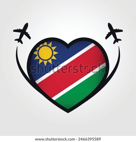 Namibia Travel Heart Flag With Airplane Icons