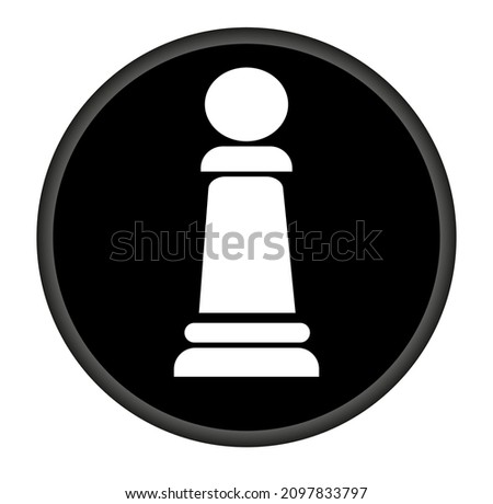 Vector illustration of pawn in chess icon. White chess pawn icon on black circle background. 