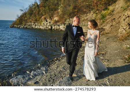 wedding of lovers at the mountains near the sea