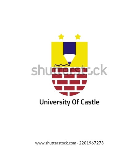 University emblem logo with brick and pencil ornament.