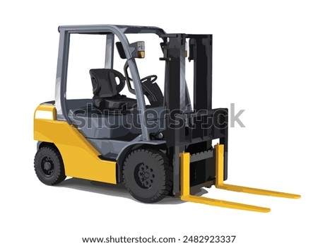 forklift art design vector up template services. Warehousing, storage, sorting, loading of goods Automatic robotic forklift truck isolated white black yellow
