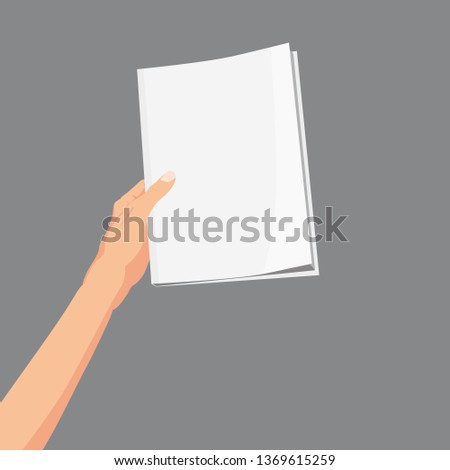 Hand holding a magazine, brochure, book. Template, vector, illustration. isolated, cartoon style