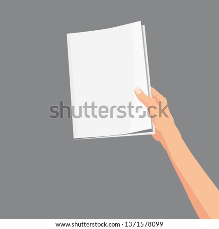 Hand holding a magazine, brochure, book. Template, vector, illustration. isolated, cartoon style