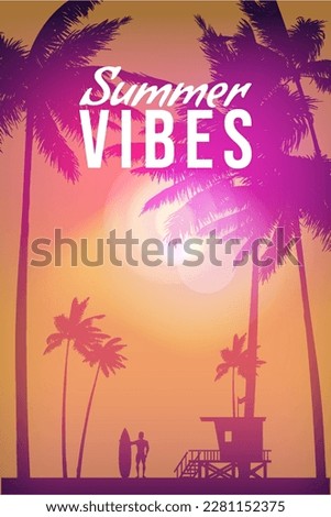 Summer Vibes Retro Poster, surfer with surfboard