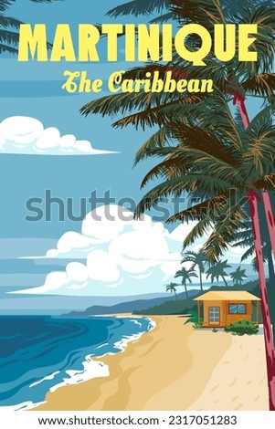 Travel poster Martinique tropical island resort vintage