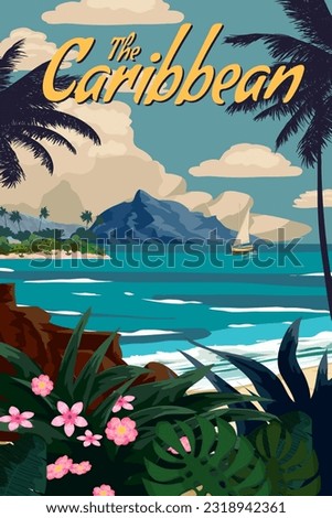 Caribbean Travel poster tropical resort vintage