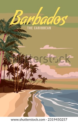 Travel poster Barbados tropical island resort vintage