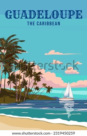 Guadeloupe Travel poster tropical island resort vintage