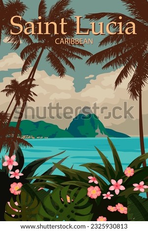 Travel poster Saint Lucia tropical island resort vintage