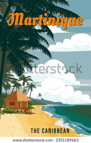 Vintage Travel poster Martinique tropical island resort