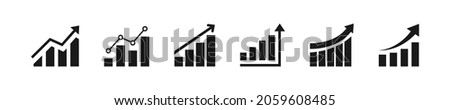 Growing graph icon set. Vector illustration. Set of growing bar graph. Business chart with arrow. Growths chart collection. EPS 10.