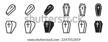 Coffin icon set. Grave symbol. Coffins icons. Vector illustration. 