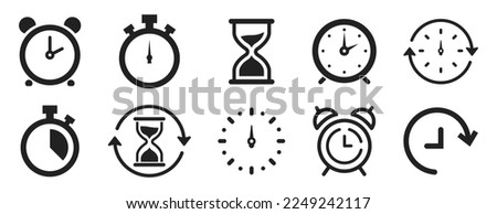 Clocks icons set. Set of timer clock and hourglass icon. Vector isolated illustration. Timer Clock Alarm Sandglass watch collection.
