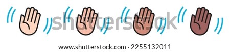 Hand waving icon. Human palm wave icons set. Gesture symbol. EPS 10.
