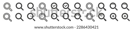 Magnifying glass icon set. Search icons. Loupe. Vector isolated illustration.