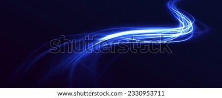 Image of speed motion on the road.  Big data traffic visualization, dynamic high speed data streaming traffic.	Abstract background in blue and purple neon glow colors.