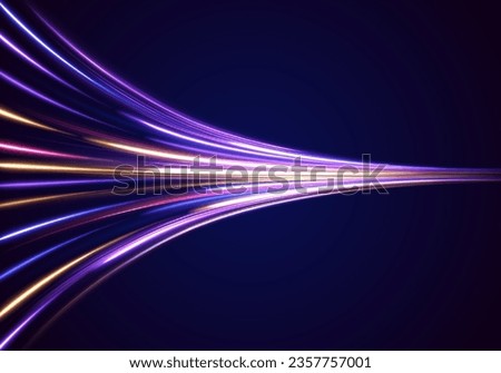 Car road silhouette with light and motion effect. Vector image of colorful light trails with motion blur effect, long time exposure isolated on background	