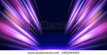 Neon color glowing lines background, high-speed light trails effect. Panoramic high speed technology concept, light abstract background.	