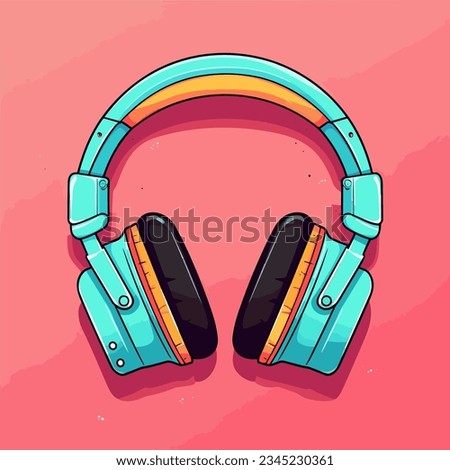 Funky colorful drawn musical retro headphones, vector illustration.