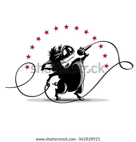 Illustration of pig boar singing into a microphone.