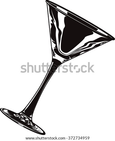 Black and white vector illustration an empty isolated martini glass.